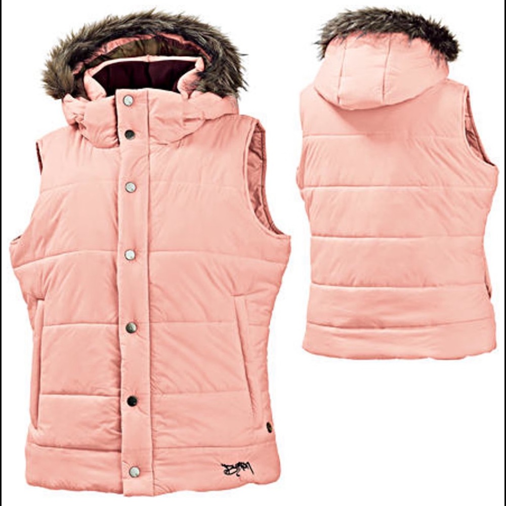Burton~Puffy Vest / Pink With Faux Fur removable Hood - Picture 15 of 15